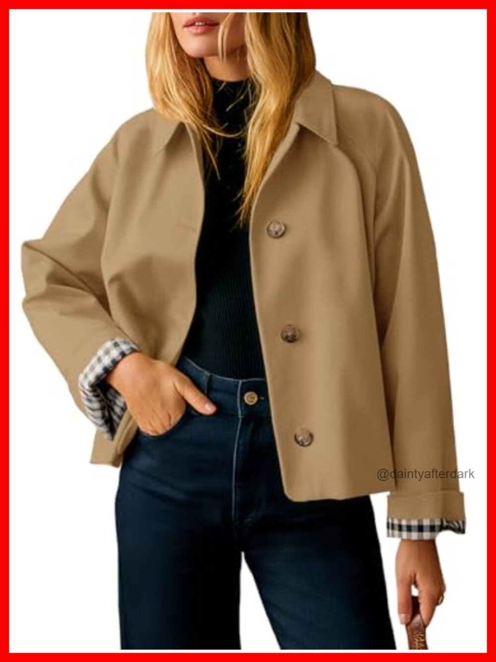Womens Cropped Trench Coat Lightweight Single Breasted Loose Fit Jacket